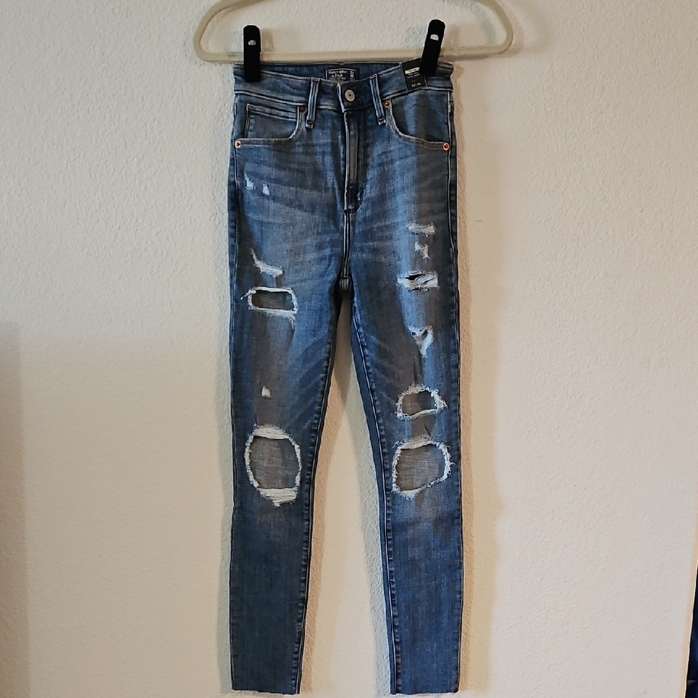 Abercrombie & Fitch Distressed Denim Simone High Rise Super Skinny Jeans